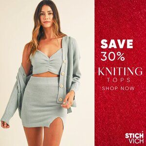 3 Pieces Sweater Set with Crop Cami, Mini Skirt, Cardigan